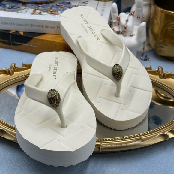 🆕 KURT GEIGER LONDON 🧿 NWOB Kensington Q Flipflop, Bone - Sz EU 37 US 7 - Picture 7 of 14